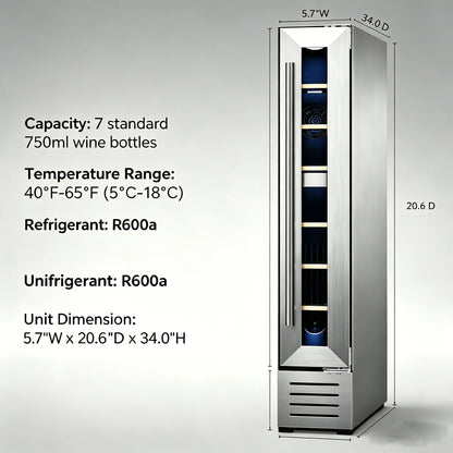7 Bottle Mini Wine Cooler Refrigerator | Compact Freestanding/Built-in Wine Fridge with Constant Temperature & R600a Cooling for Home Bar & Kitchen