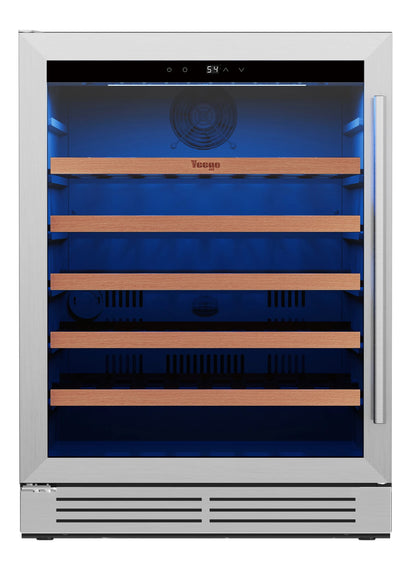 52-Bottle Wine Cooler, 5.12 Cu. Ft. Compressor Wine Fridge with Single Temperature Zone, Air Cooling, Blue LED Light, Door Lock & Auto Defrost