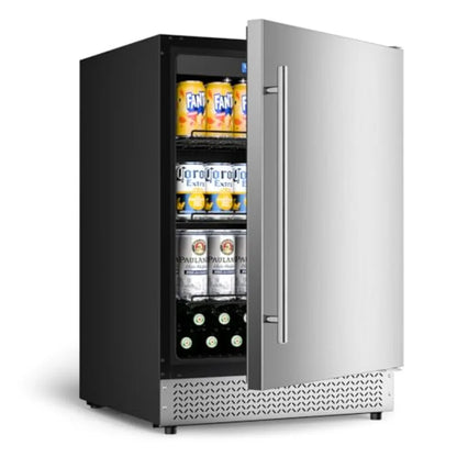 24'' Outdoor Beverage Refrigerator – Stainless Steel Waterproof Door, Black Finish, 180-Can Capacity, Commercial Grade Patio Fridge