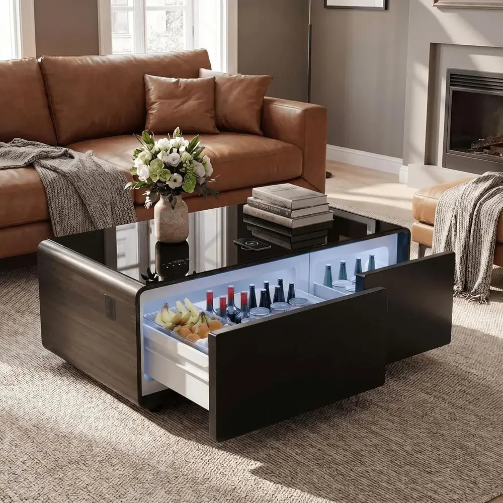 Smart Coffee Table with Built-in Fridge, Speakers & 15W Wireless Charging | Living Room Smart Table for Home Use