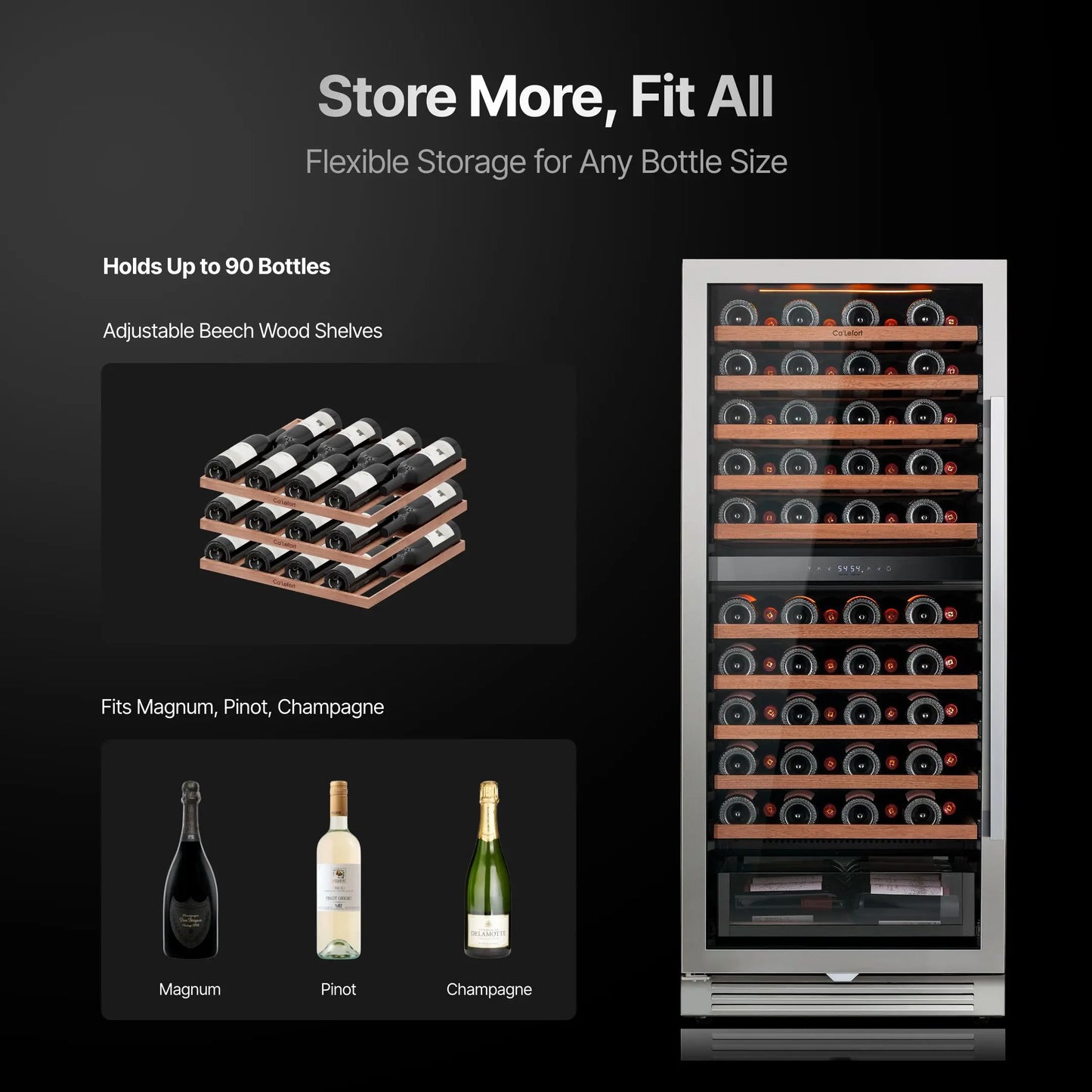 90 Bottle Dual Zone Wine Cooler Fridge 275L | Built-in Wine Refrigerator with Dual NTC Sensor, Electronic Temperature Control 5–18°C, ETL Energy Star, 41dB Low Noise Wine Cabinet for Home Bar & Kitchen