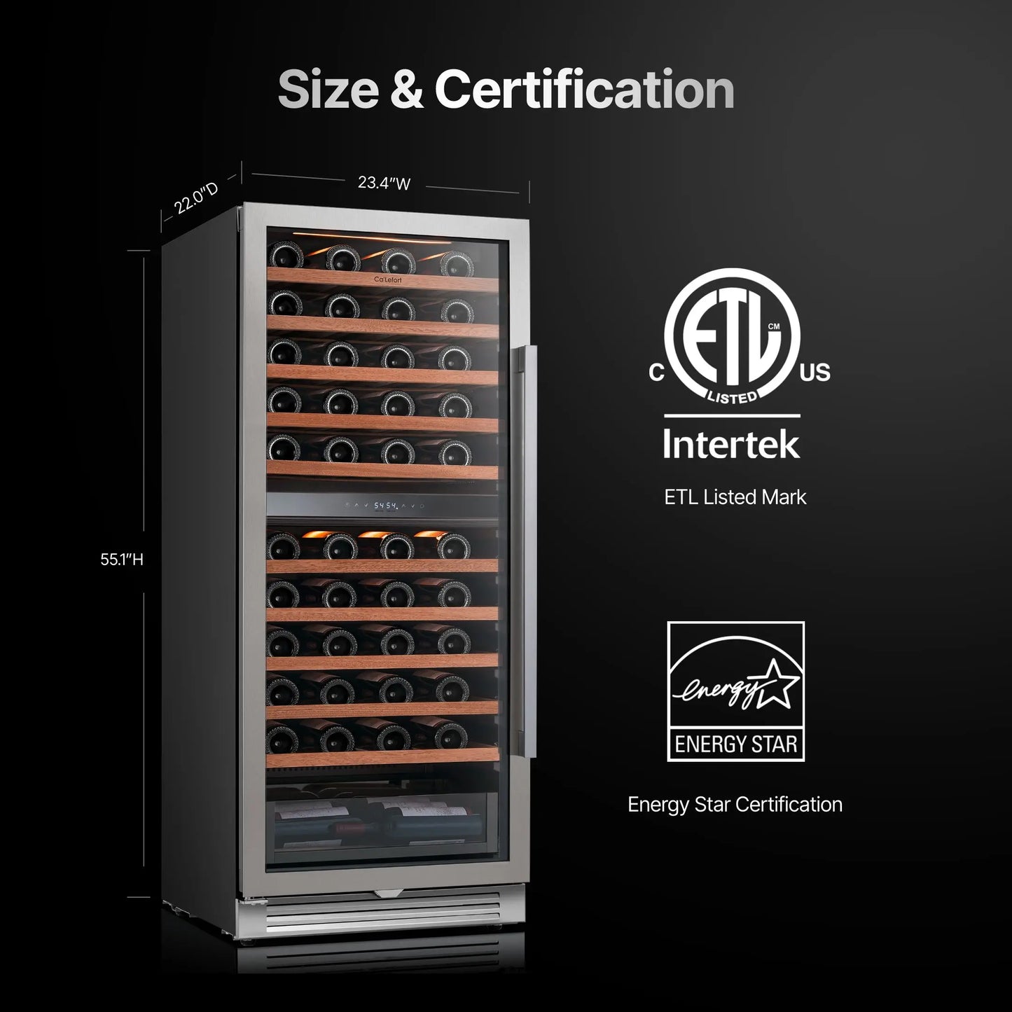90 Bottle Dual Zone Wine Cooler Fridge 275L | Built-in Wine Refrigerator with Dual NTC Sensor, Electronic Temperature Control 5–18°C, ETL Energy Star, 41dB Low Noise Wine Cabinet for Home Bar & Kitchen