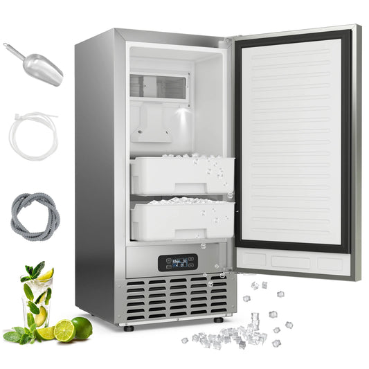 Under Counter Nugget Ice Maker – 80 LBS/Day, Self-Cleaning, 24H Timer, LCD Control Panel, Chewable Ice Machine for Home Bar & Commercial Use