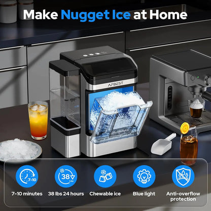 Countertop Nugget Ice Maker 38 LBS/24H – Soft Chewable Ice Machine, One-Touch Self-Cleaning, Dual Water Tanks (3L+1.5L) Portable Ice Maker for Home, Bar, Office & RV