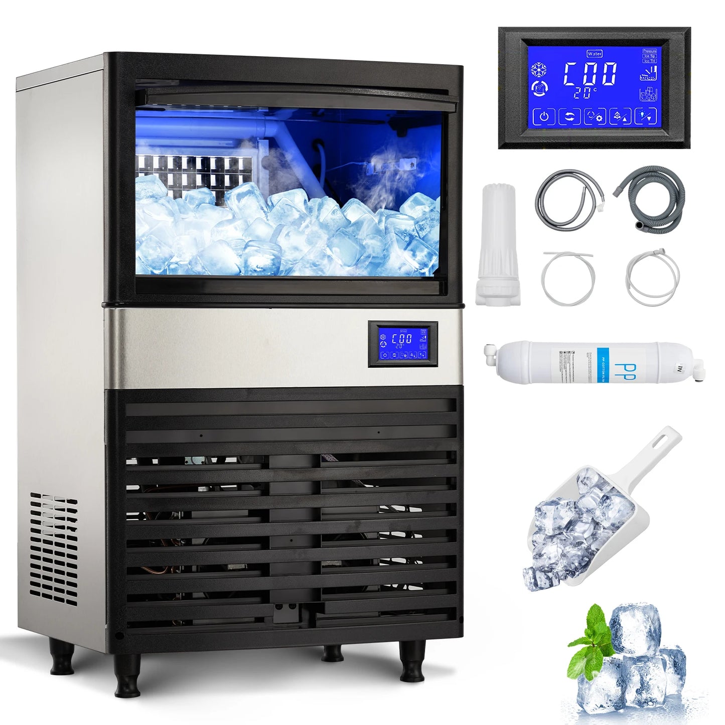 Commercial Ice Maker 110–264 LBS/24H – Stainless Steel Under Counter Ice Machine, Auto Operation for Home, Bar & Café