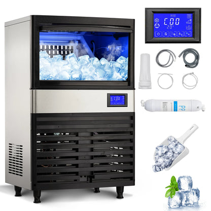 Commercial Ice Maker 110–264 LBS/24H – Stainless Steel Under Counter Ice Machine, Auto Operation for Home, Bar & Café