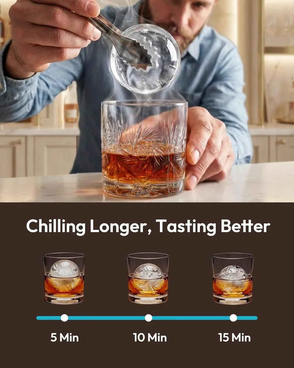 Crystal Clear Ice Ball Maker Machine 2.4", Countertop Sphere Ice Maker, 2 Molds, 48 Ice Balls/Day, Self-Cleaning, 8H Timer for Whiskey & Bourbon