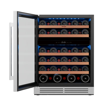 52 Bottle Dual Zone Wine Cooler Refrigerator, 5.12 Cu.Ft Built-In/Freestanding Wine Fridge, 40–65°F Compressor Cooling, Digital Temperature Control, Door Lock, Blue LED Light