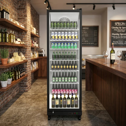 Beverage Display Cooler – 17.48 cu.ft Commercial Glass Door Refrigerator, Vertical Transparent Display, Auto-Defrost, for Convenience Store, Supermarket & Retail Use
