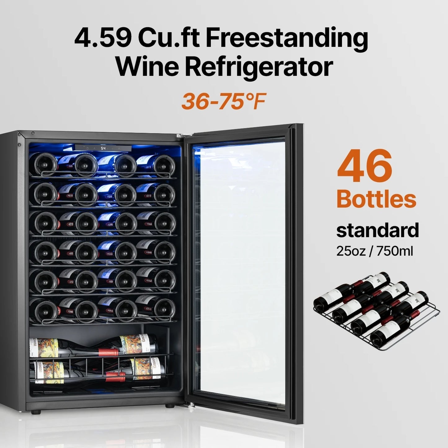 Freestanding Wine Cooler Refrigerator | 14/20/34/46/105 Bottle Wine Cellar with Glass Door for Home, Hotel & Commercial Wine Storage