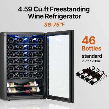 Freestanding Wine Cooler Refrigerator | 14/20/34/46/105 Bottle Wine Cellar with Glass Door for Home, Hotel & Commercial Wine Storage