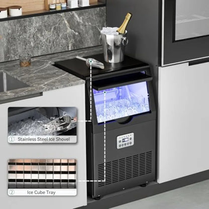Commercial Under Counter Ice Maker 130 LBS/24H Black Ice Machine – ETL & DOE Certified, Freestanding Ice Maker with 17 LBS Storage Bin for Bar, Restaurant & Home