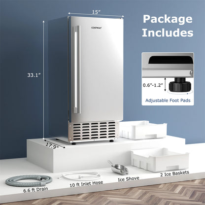 Under Counter Nugget Ice Maker – 80 LBS/Day, Self-Cleaning, 24H Timer, LCD Control Panel, Chewable Ice Machine for Home Bar & Commercial Use