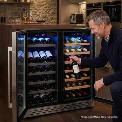 30 Inch Wine Cooler Refrigerator | Stainless Steel Built-In Under Counter Beverage & Wine Fridge with Glass Door for Kitchen & Home Bar Installation