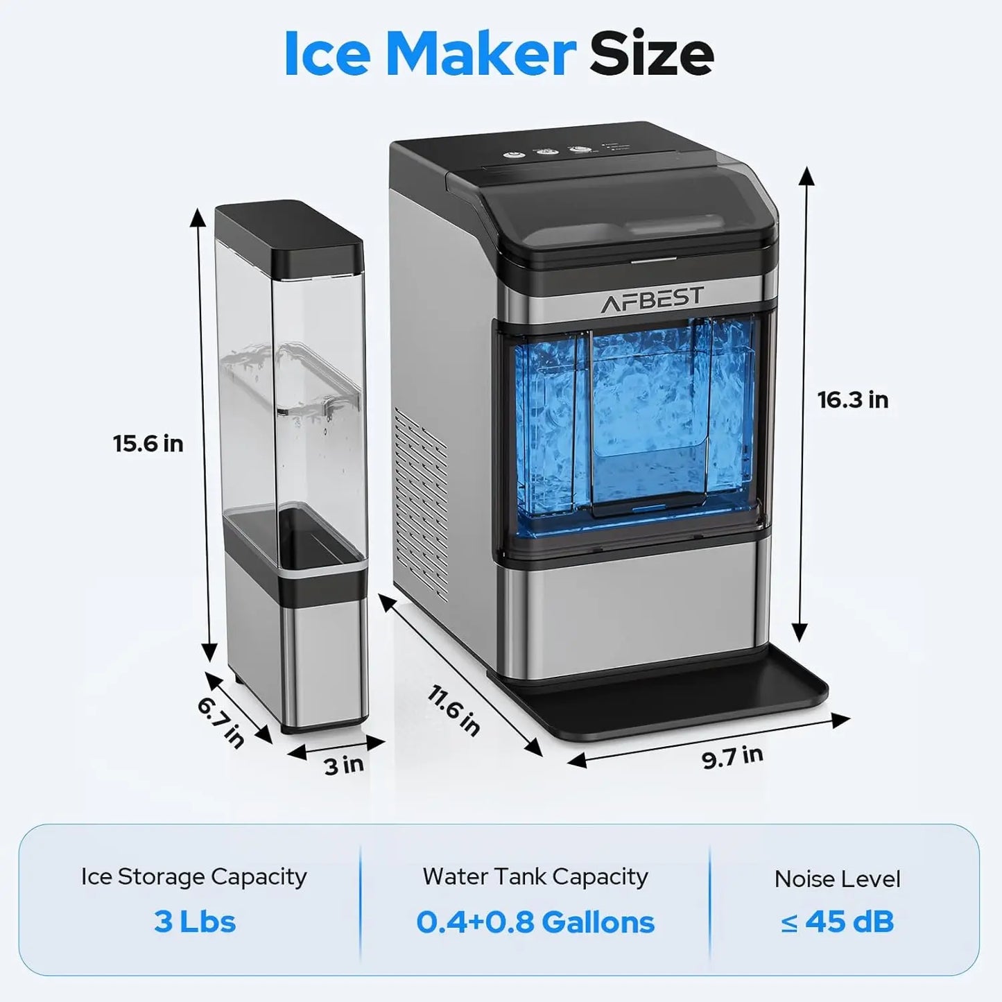 Countertop Nugget Ice Maker 38 LBS/24H – Soft Chewable Ice Machine, One-Touch Self-Cleaning, Dual Water Tanks (3L+1.5L) Portable Ice Maker for Home, Bar, Office & RV