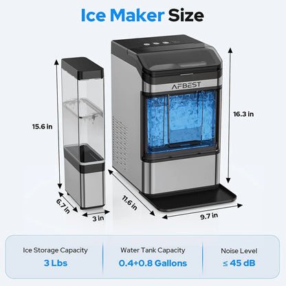 Countertop Nugget Ice Maker 38 LBS/24H – Chewable Soft Ice Machine, One-Touch Self-Cleaning, Dual Water Tanks (3L+1.5L), Portable Ice Maker for Home, Bar, Office & RV