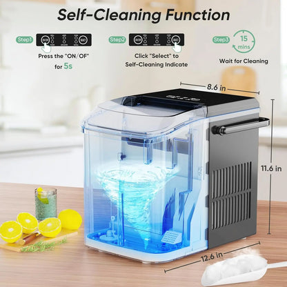 Portable Countertop Ice Maker – 26 lbs/24H, Fast Ice in 6 Minutes, 9 Bullet Ice Cubes per Cycle, Self-Cleaning Function, Ultra-Quiet Operation, Compact Design for Home, Kitchen, RV, Camping & Parties