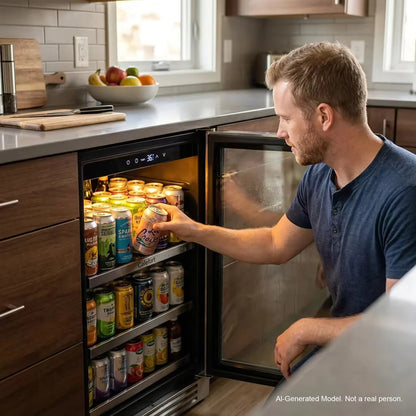 15 Inch Beverage Refrigerator Cooler | 100 Can Mini Fridge with Glass Door | Compact Beverage Cooler for Home & Office Use