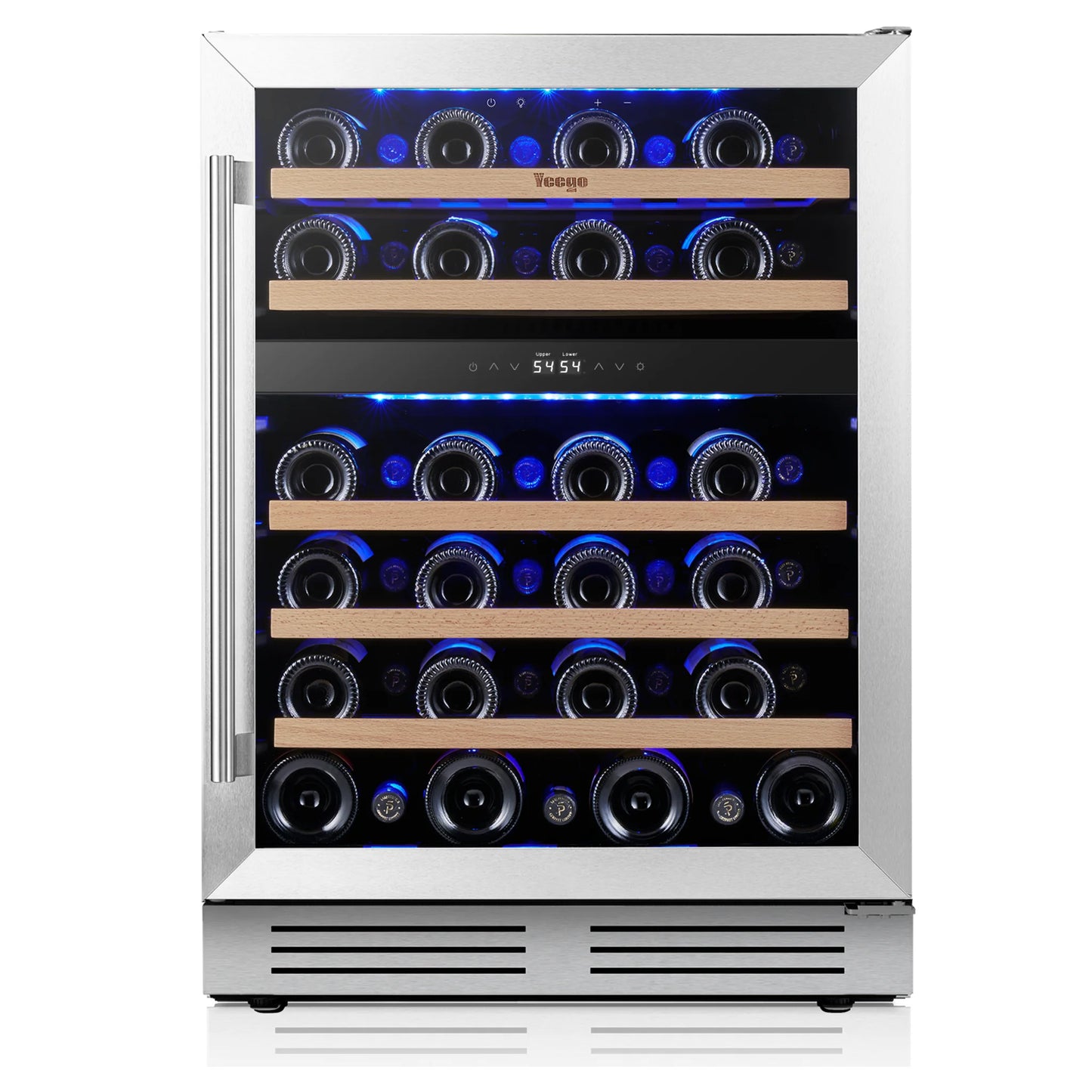 52 Bottle Dual Zone Wine Cooler Refrigerator, 5.12 Cu.Ft Built-In/Freestanding Wine Fridge, 40–65°F Compressor Cooling, Digital Temperature Control, Door Lock, Blue LED Light