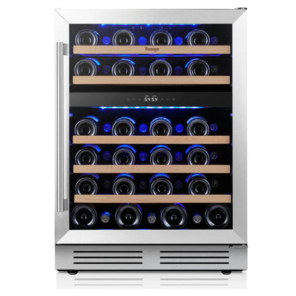 52 Bottle Dual Zone Wine Cooler Refrigerator, 5.12 Cu.Ft Built-In/Freestanding Wine Fridge, 40–65°F Compressor Cooling, Digital Temperature Control, Door Lock, Blue LED Light
