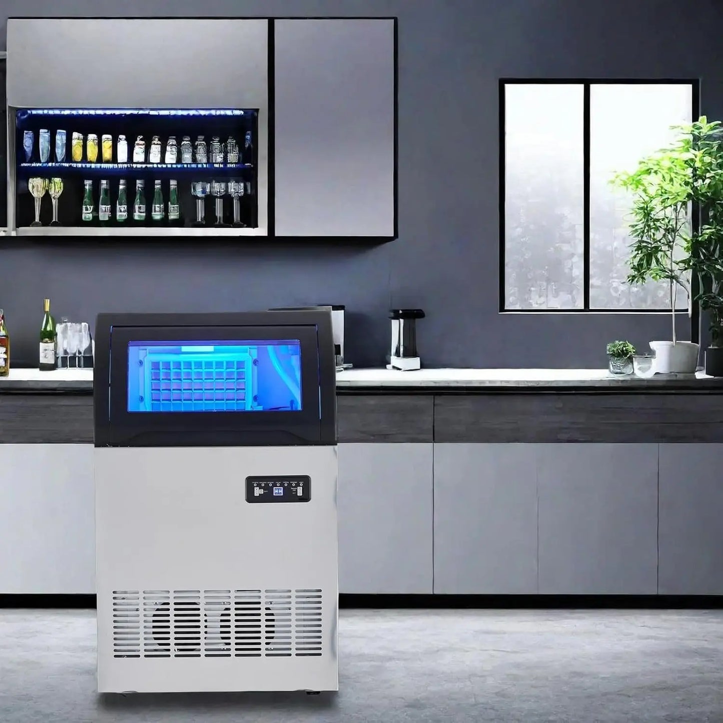 Commercial Ice Maker 120 LBS/Day Under Counter – LED Display, Dual Water Inlet Ice Machine for Restaurant & Bar