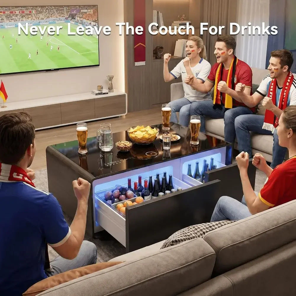 Smart Coffee Table with Built-in Fridge, Speakers & 15W Wireless Charging | Living Room Smart Table for Home Use