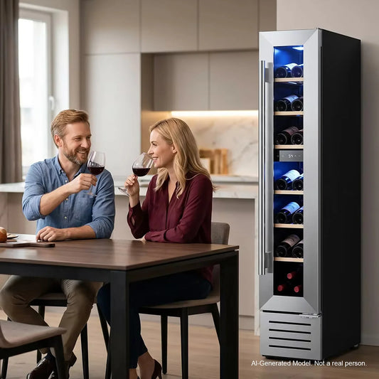7 Bottle Mini Wine Cooler Refrigerator | Compact Freestanding/Built-in Wine Fridge with Constant Temperature & R600a Cooling for Home Bar & Kitchen