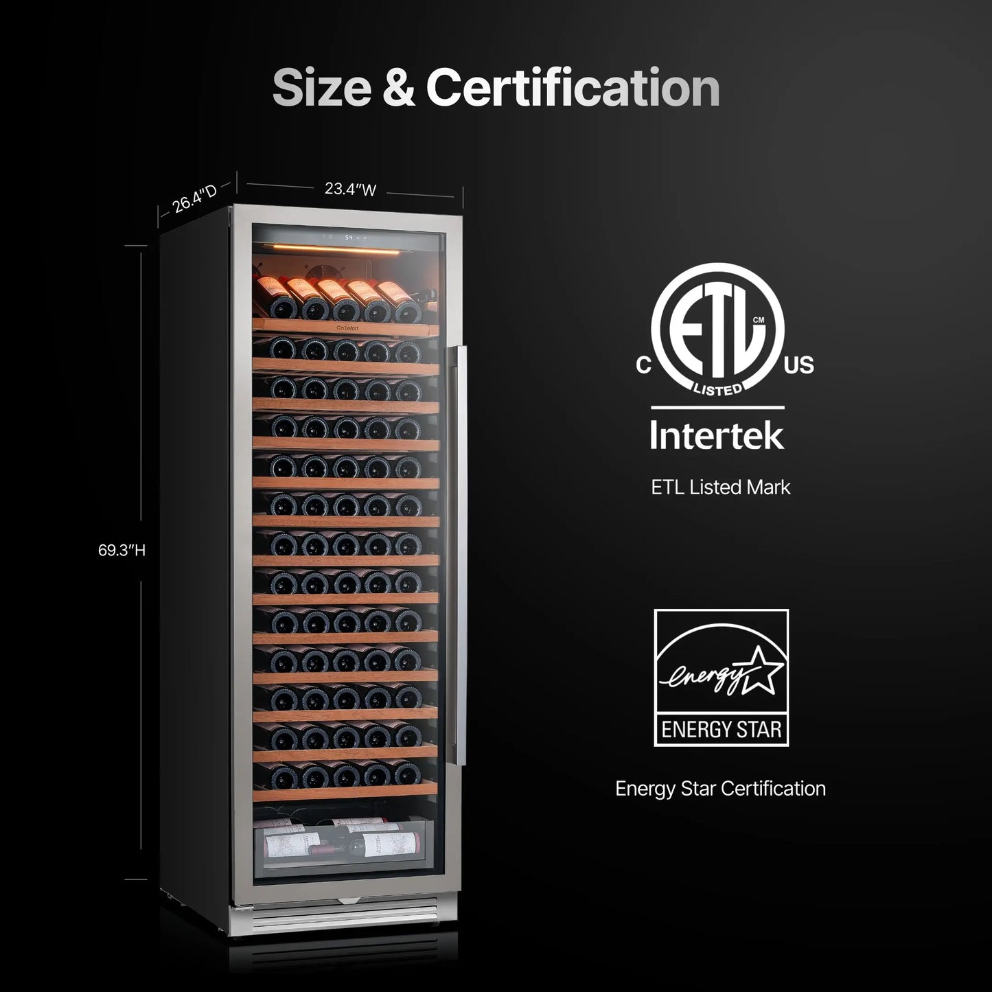 166 Bottle Wine Cooler Refrigerator | Large Capacity Stainless Steel Wine Cabinet with Compressor Cooling & Adjustable Temperature for Home, Hotel & Commercial Use