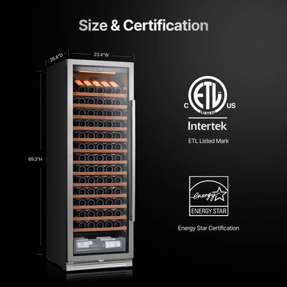 166 Bottle Wine Cooler Refrigerator | Large Capacity Stainless Steel Wine Cabinet with Compressor Cooling & Adjustable Temperature for Home, Hotel & Commercial Use