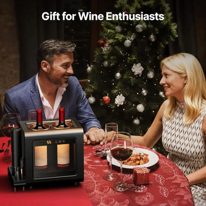 Electric Wine Chiller Set | 46–64°F Wine Cooler for 2 Standard Bottles (3.6” Diameter) with Electric Opener & 2 Glasses | All-in-One Wine Gift Set for Home Use