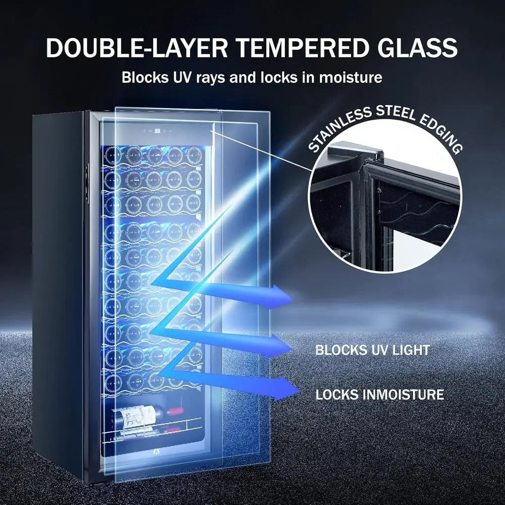55 Bottle Single Zone Wine Cooler Refrigerator | Freestanding Wine Fridge with Fast Cooling, Low Noise & Constant Temperature for Red & White Wine Storage