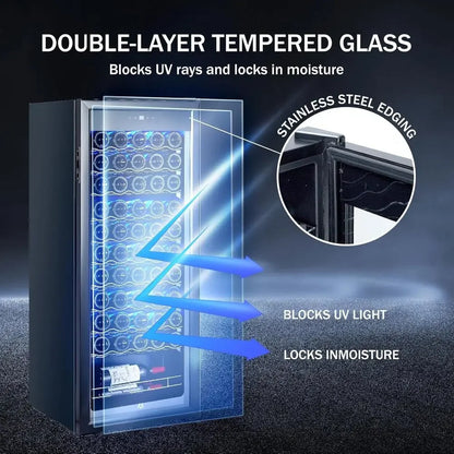 55 Bottle Single Zone Wine Cooler Refrigerator | Freestanding Wine Fridge with Fast Cooling, Low Noise & Constant Temperature for Red & White Wine Storage