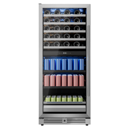 Dual Zone Wine Fridge 275L | 40 Bottle + 112 Can Beverage Cooler | Multi-Temperature Refrigerator with Reversible Door