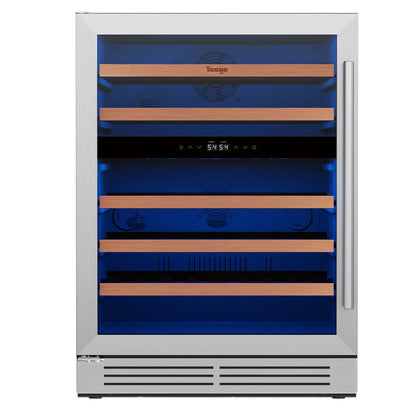 52 Bottle Dual Zone Wine Cooler Refrigerator, 5.12 Cu.Ft Built-In/Freestanding Wine Fridge, 40–65°F Compressor Cooling, Digital Temperature Control, Door Lock, Blue LED Light