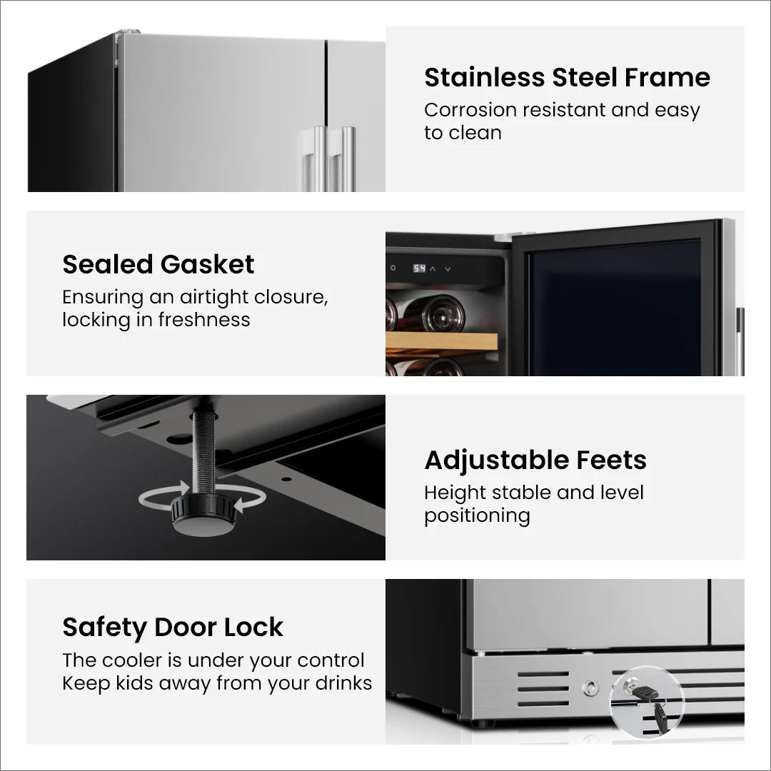 Yeego Dual Zone Wine Cooler 33 Bottles + 80 Cans | Under Counter Wine & Beverage Refrigerator with Auto Defrost, Compressor Cooling & Digital Temperature Control