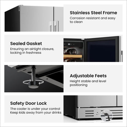 Yeego Dual Zone Wine Cooler 33 Bottles + 80 Cans | Under Counter Wine & Beverage Refrigerator with Auto Defrost, Compressor Cooling & Digital Temperature Control