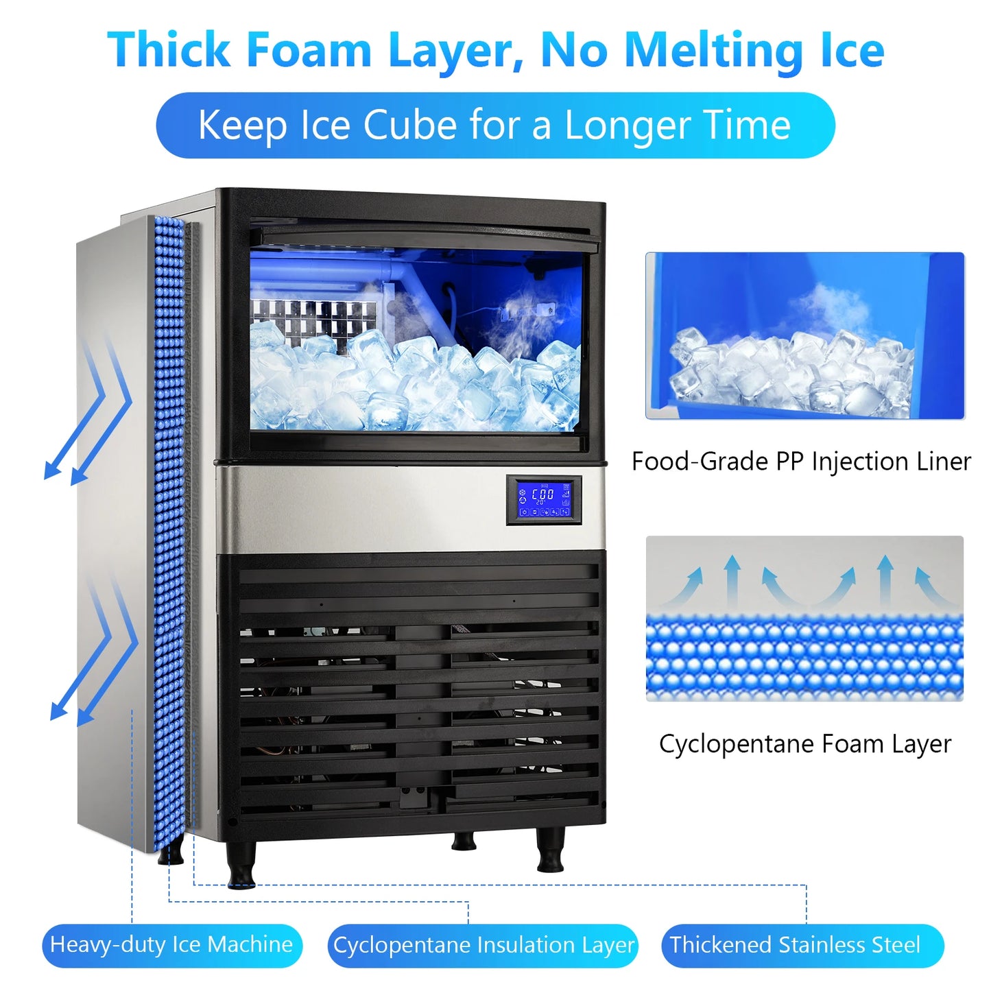 Commercial Ice Maker 110–264 LBS/24H – Stainless Steel Under Counter Ice Machine, Auto Operation for Home, Bar & Café