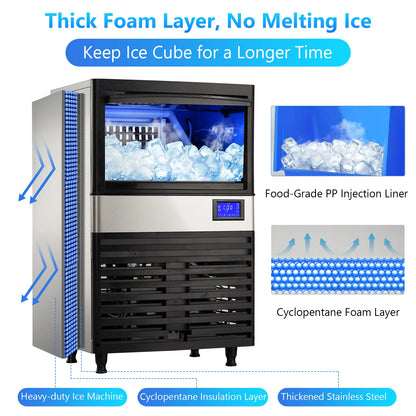 Commercial Ice Maker 110–264 LBS/24H – Stainless Steel Under Counter Ice Machine, Auto Operation for Home, Bar & Café