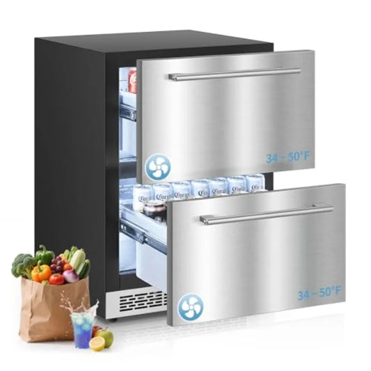 24” Undercounter Drawer Refrigerator – Stainless Steel, Waterproof Indoor/Outdoor Beverage Fridge for Home & Commercial Use