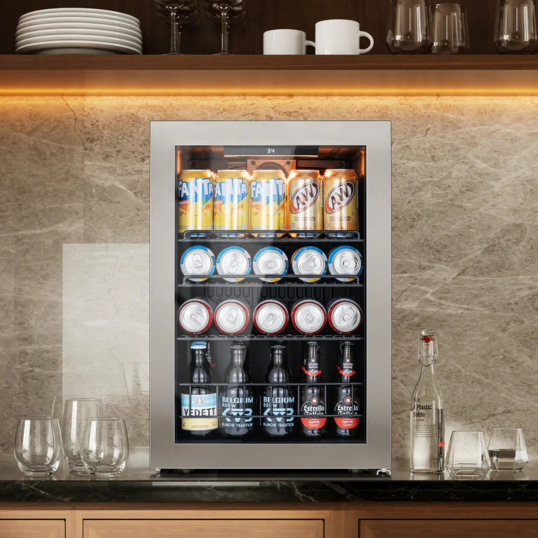 Ca'Lefort 62L Beverage Refrigerator, Mini Drink Fridge with Glass Door, Digital Temperature Control, Adjustable Shelves, Reversible Door for Beer, Soda, Wine & Beverages, Home, Office & Dorm