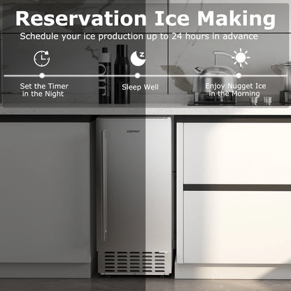 Under Counter Nugget Ice Maker – 80 LBS/Day, Self-Cleaning, 24H Timer, LCD Control Panel, Chewable Ice Machine for Home Bar & Commercial Use