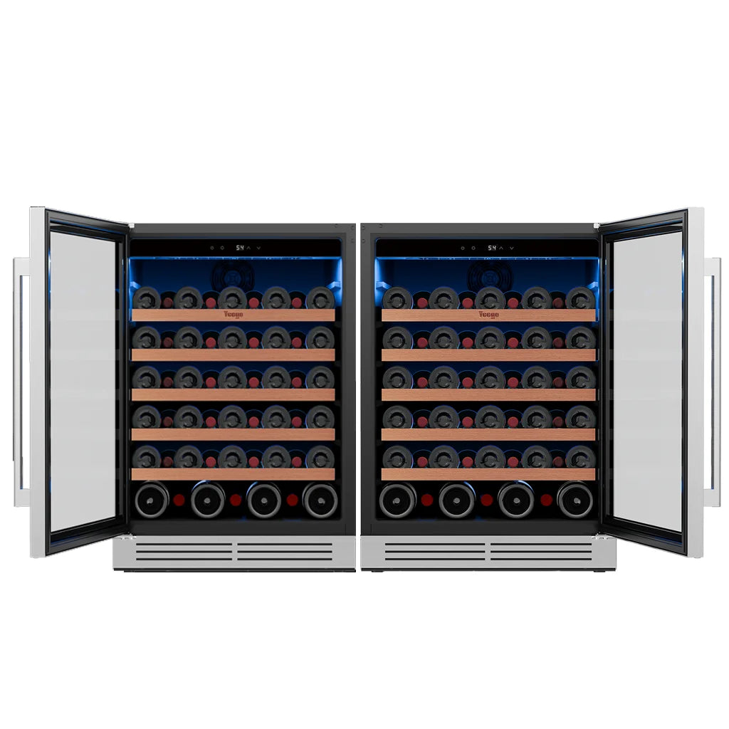 52-Bottle Wine Cooler, 5.12 Cu. Ft. Compressor Wine Fridge with Single Temperature Zone, Air Cooling, Blue LED Light, Door Lock & Auto Defrost