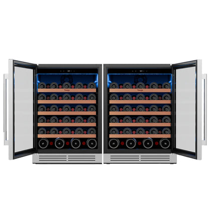 52-Bottle Wine Cooler, 5.12 Cu. Ft. Compressor Wine Fridge with Single Temperature Zone, Air Cooling, Blue LED Light, Door Lock & Auto Defrost