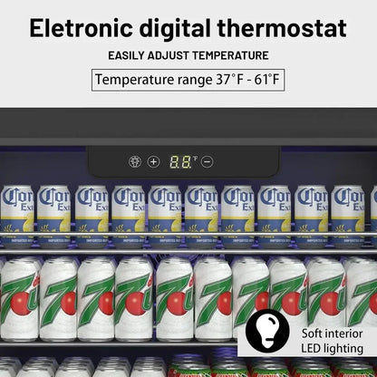 166 Can Mini Beverage Refrigerator | 5.3 Cu.Ft Compact Fridge with Reversible Glass Door, Adjustable Temperature Control for Soda, Beer & Wine