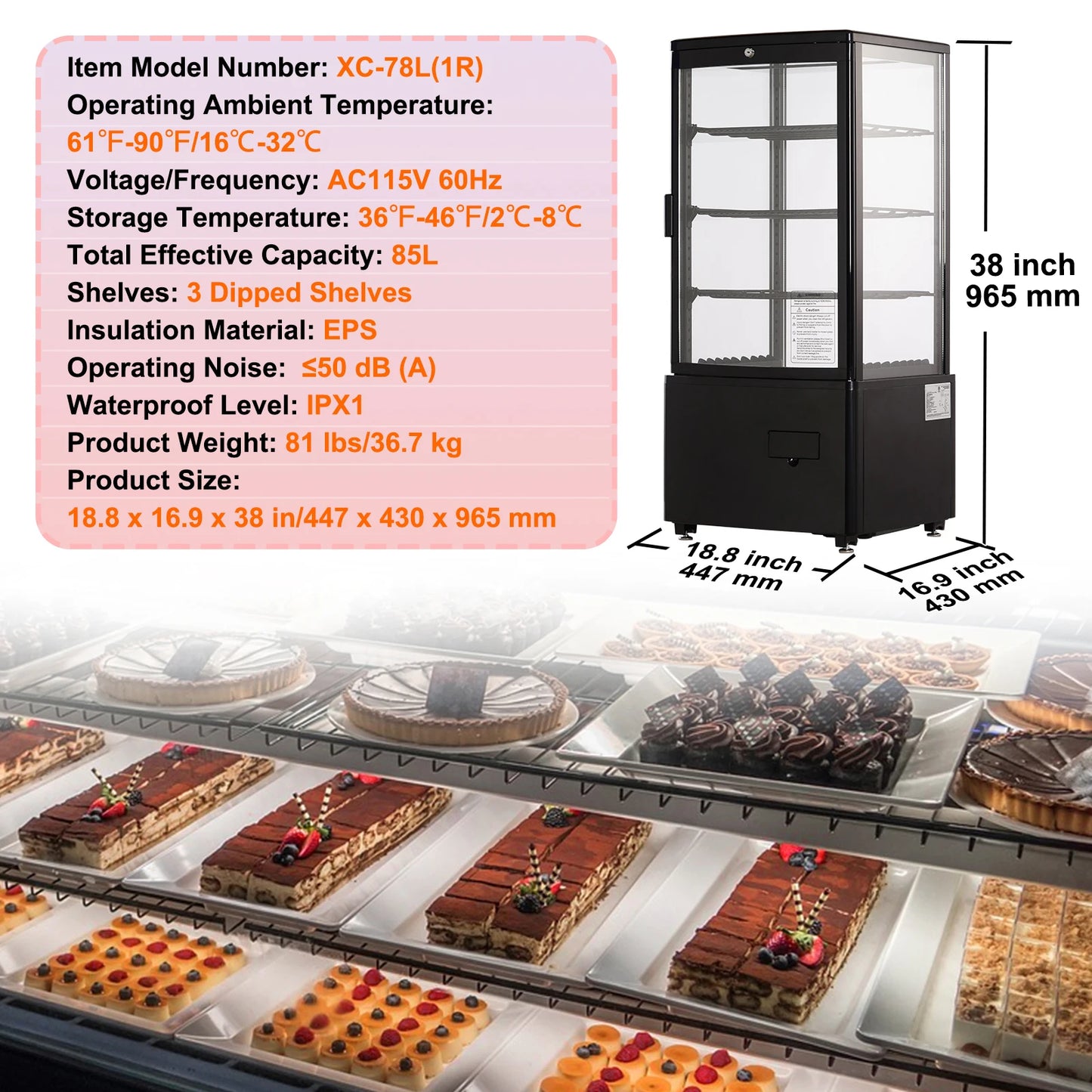 SucceBuy Refrigerated Display Case | Countertop Pastry Showcase with LED & Turbo Cooling