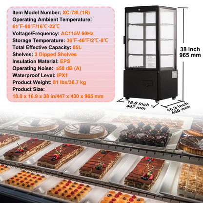 SucceBuy Refrigerated Display Case | Countertop Pastry Showcase with LED & Turbo Cooling