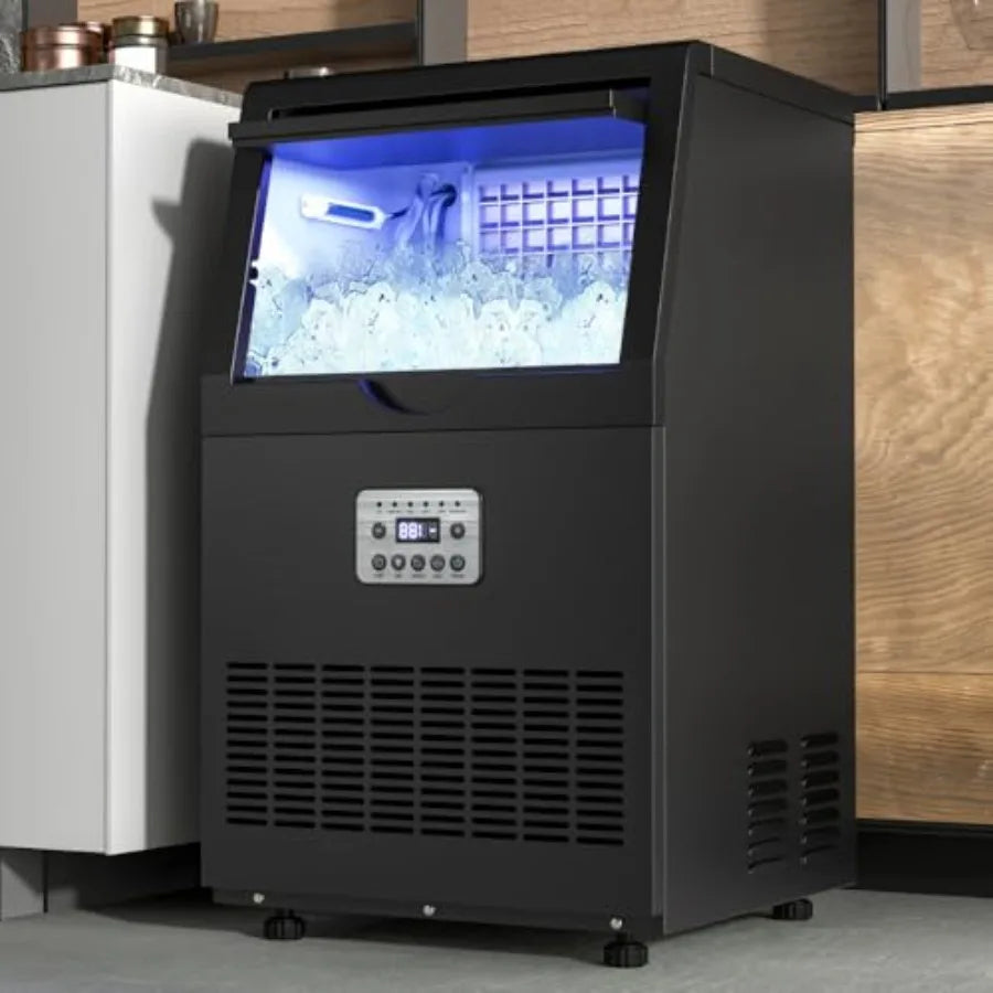 Commercial Under Counter Ice Maker 130 LBS/24H Black Ice Machine – ETL & DOE Certified, Freestanding Ice Maker with 17 LBS Storage Bin for Bar, Restaurant & Home