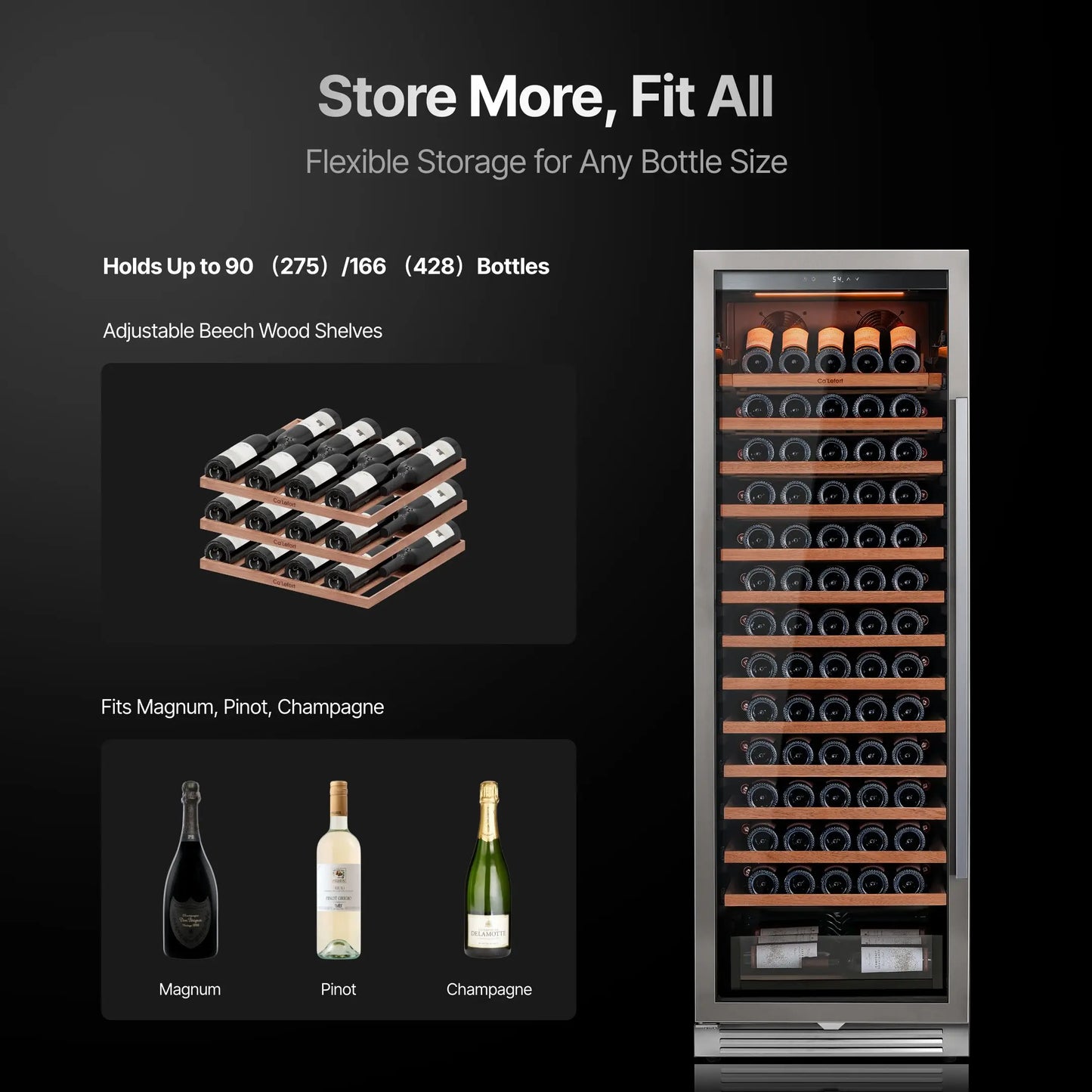 166 Bottle Wine Cooler Refrigerator | Large Capacity Stainless Steel Wine Cabinet with Compressor Cooling & Adjustable Temperature for Home, Hotel & Commercial Use