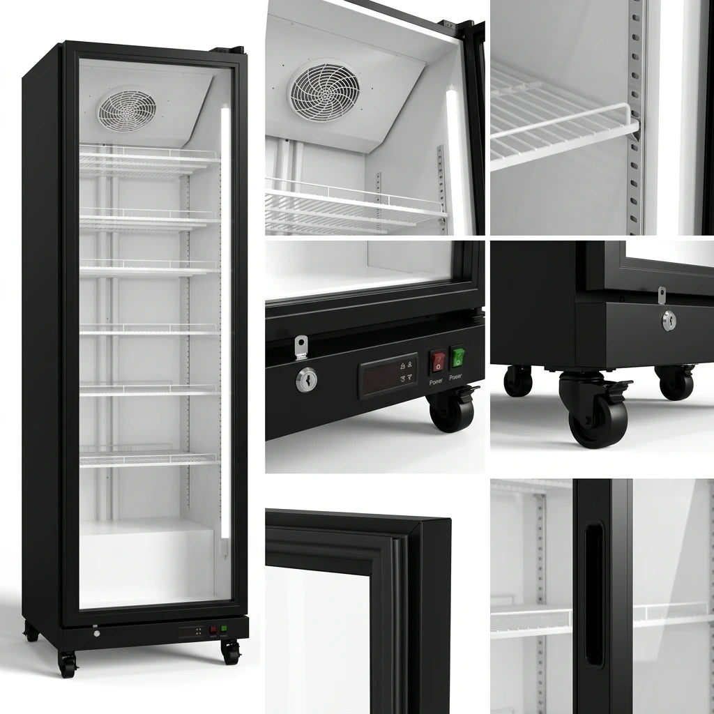 Beverage Display Cooler – 17.48 cu.ft Commercial Glass Door Refrigerator, Vertical Transparent Display, Auto-Defrost, for Convenience Store, Supermarket & Retail Use