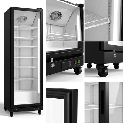 Beverage Display Cooler – 17.48 cu.ft Commercial Glass Door Refrigerator, Vertical Transparent Display, Auto-Defrost, for Convenience Store, Supermarket & Retail Use